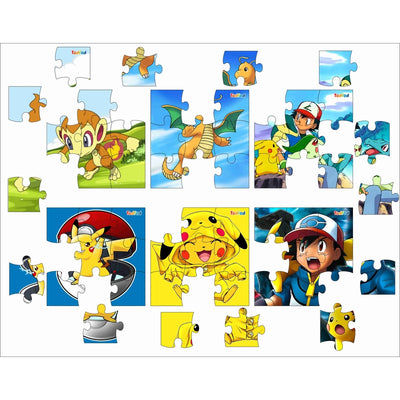 Wooden Jigsaw Puzzles Toy for Kids & Children, Ice Edge & Friends 54 Pieces 6 in 1 Jigsaw Puzzles, Anime Cartoon Character