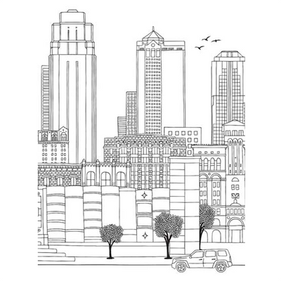 Cityscape- Colouring Book for Adults