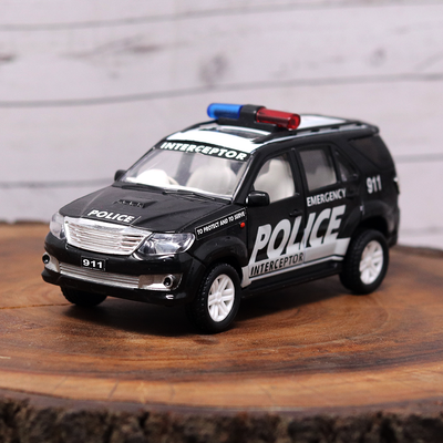 The popular pull back SUV car toy, police car toy that comes in a classic black and white design.