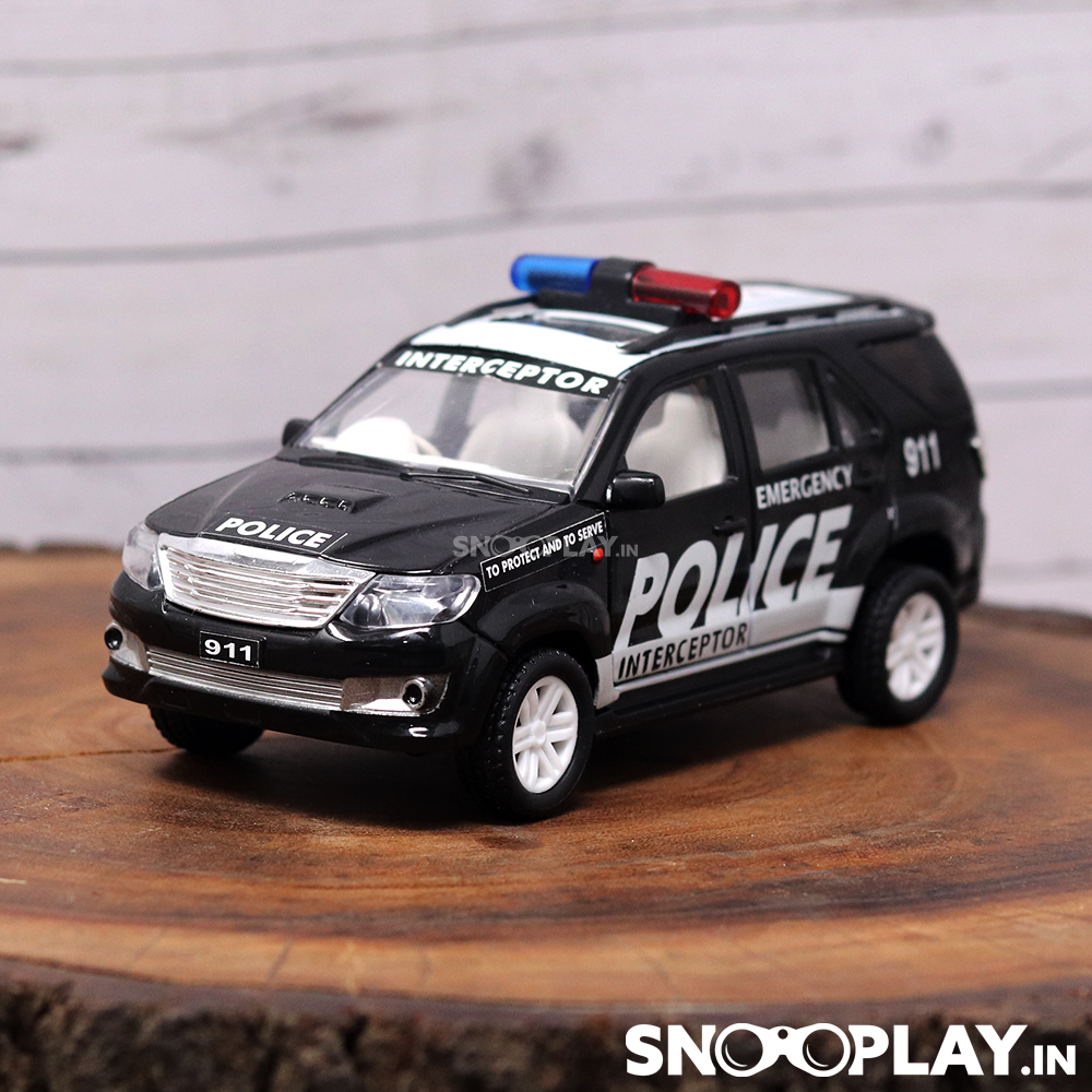 The miniature model of the police toy car that gives a close resemblance to fortuner SUV toy car.