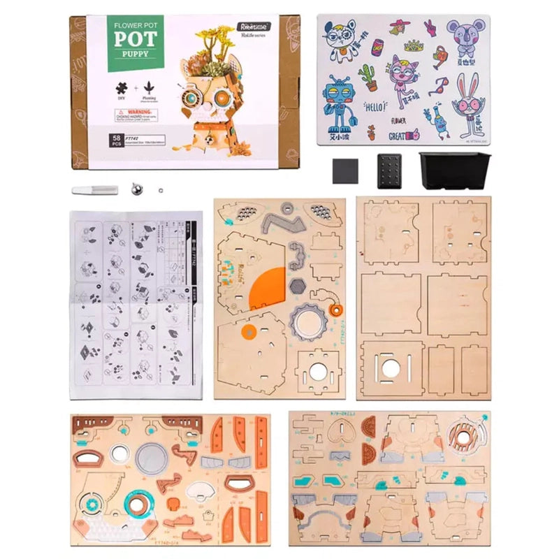 Pot Poppy (58 Pcs) DIY Wooden Pot Poppy Craft  & Puzzle Kit