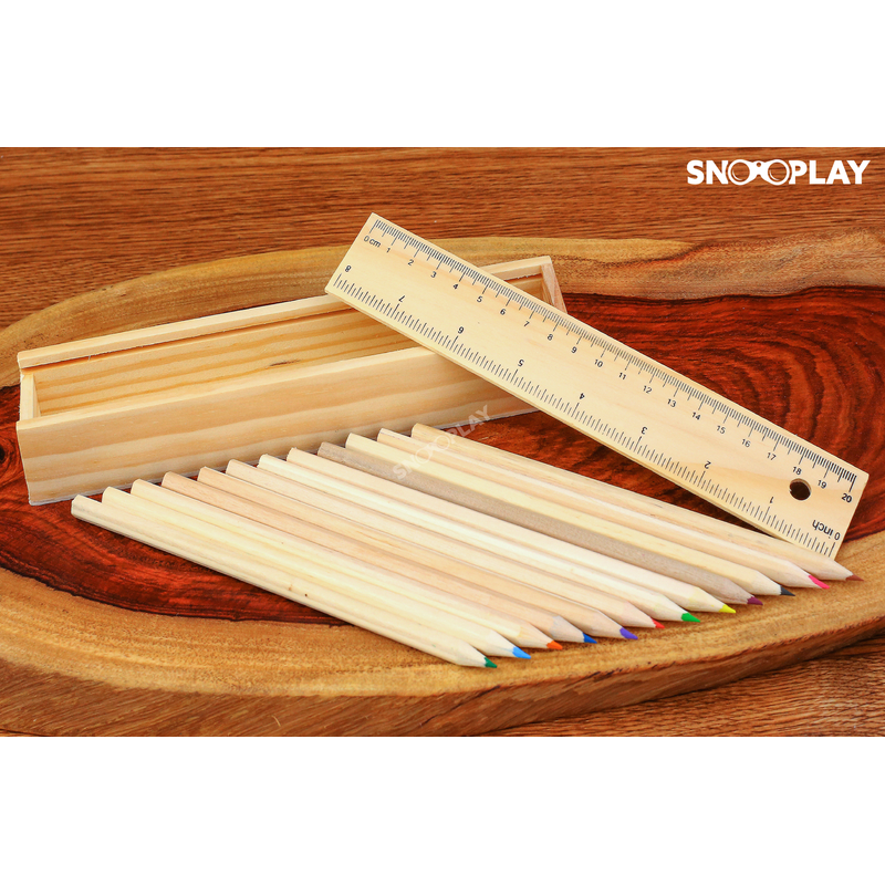 Wooden Pencil Box (12 Pieces) set best birthday return gift for kids buy online-Snooplay.in
