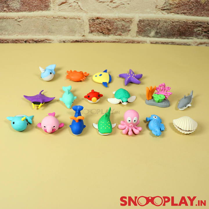 3D Sea Creatures Eraser Set (Set of 17 3D Erasers)