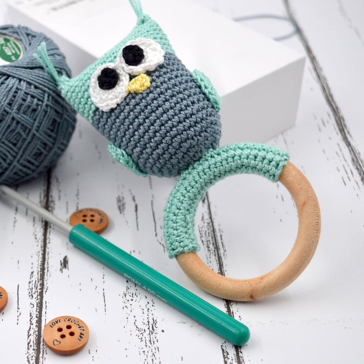 Owl Crochet Rattle - Sea Green