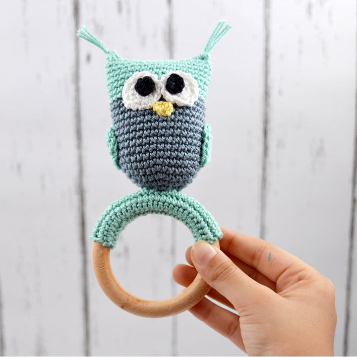 Owl Crochet Rattle - Sea Green