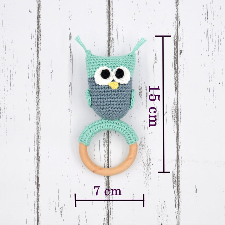 Owl Crochet Rattle - Sea Green