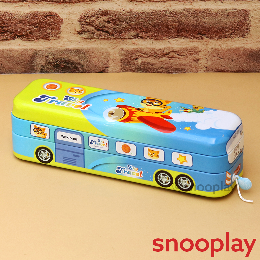 Double Decker Sky Travel Pencil Box with Moving Tyres (Assorted Designs)