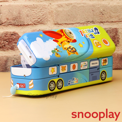 Double Decker Sky Travel Pencil Box with Moving Tyres (Assorted Designs)