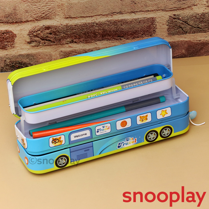 Double Decker Sky Travel Pencil Box with Moving Tyres (Assorted Designs)