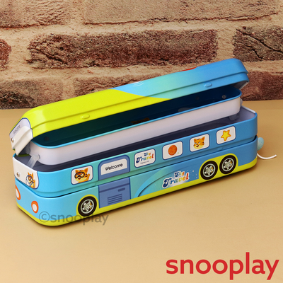 Double Decker Sky Travel Pencil Box with Moving Tyres (Assorted Designs)