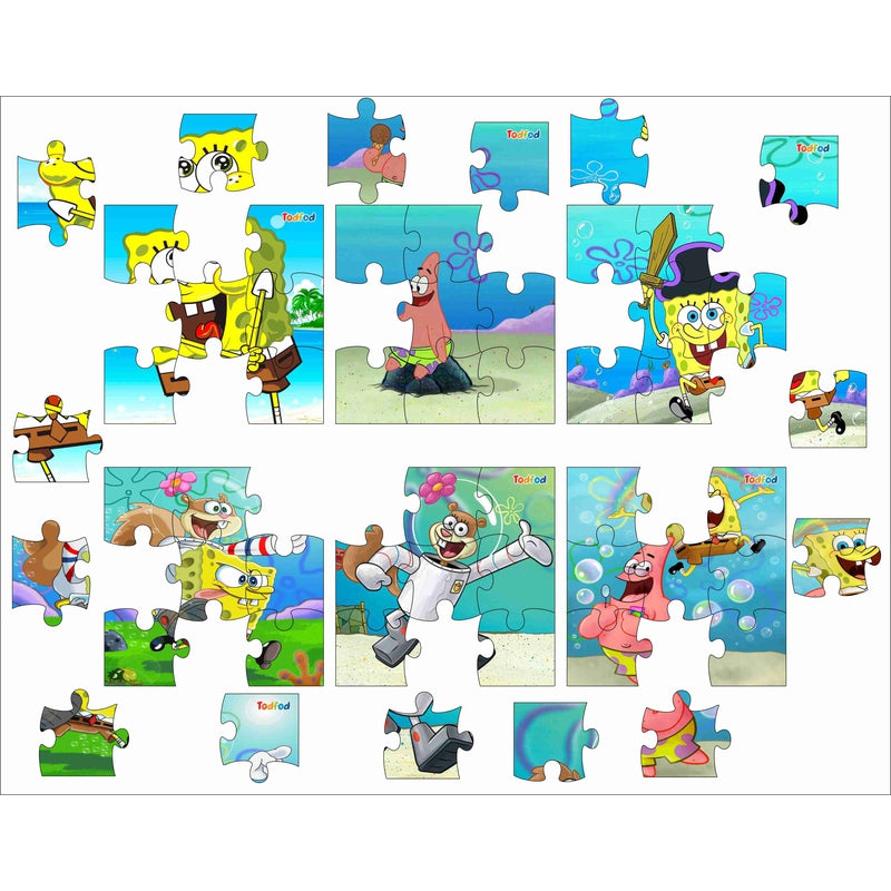 Wooden Jigsaw Puzzles Toy for Kids & Children, Sponge Bob 54 Pieces 6 in 1 Jigsaw Puzzles, Anime Cartoon Character