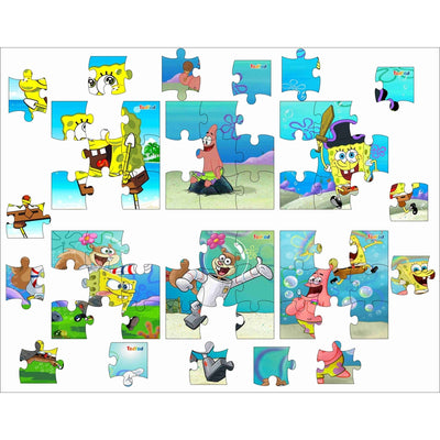 Wooden Jigsaw Puzzles Toy for Kids & Children, Sponge Bob 54 Pieces 6 in 1 Jigsaw Puzzles, Anime Cartoon Character