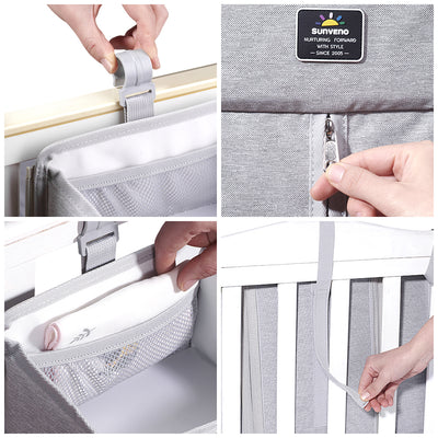 Baby Bedside Portable Crib Organizer - Grey