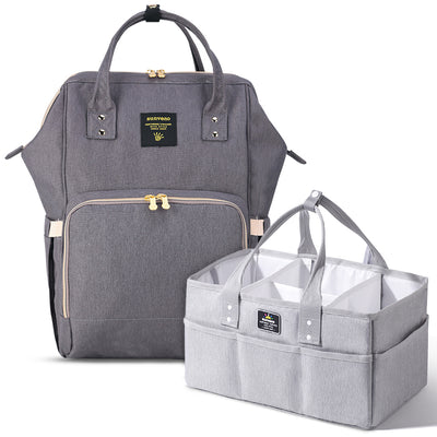 Diaper Bag with USB & Diaper Caddy - Grey