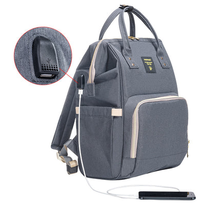 Diaper Bag with USB & Diaper Caddy - Grey