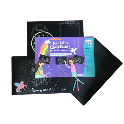Unicorn Theme Wipe and Clean Chalk Board Activity Mats for Kids
