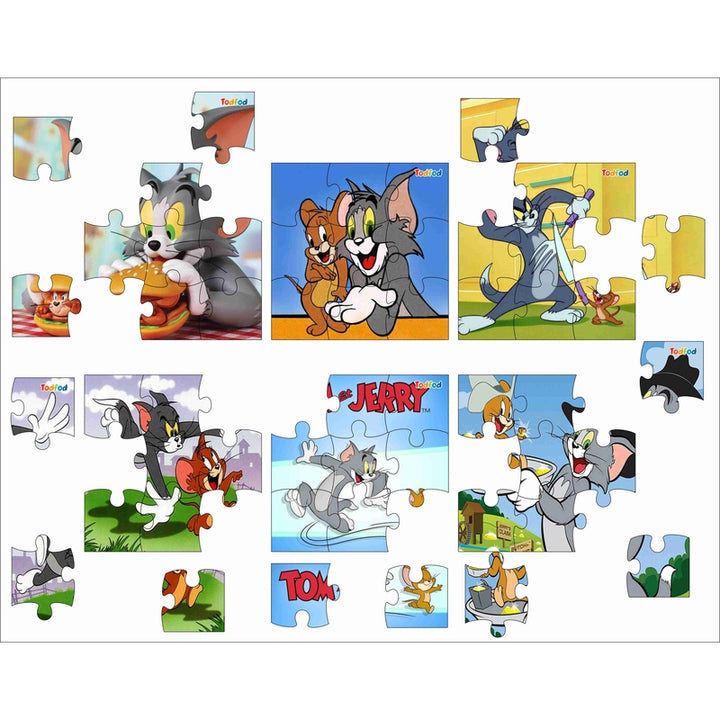 Wooden Jigsaw Puzzles Toy for Kids & Children, Tom & Jerry 54 Pieces 6 in 1 Jigsaw Puzzles, Anime Cartoon Character