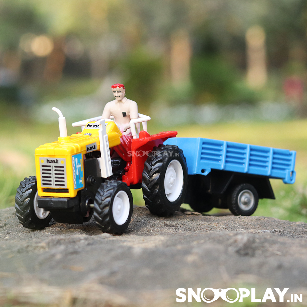 Tractor with Trolley Toy (Pull Back Farm Toy Tractor) - Assorted Colours