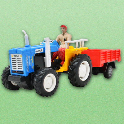 Tractor with Trolley Toy (Pull Back Farm Toy Tractor) - Assorted Colours