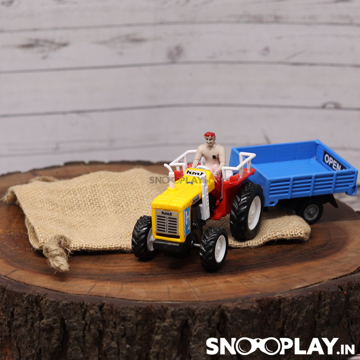 Tractor with Trolley Toy (Pull Back Farm Toy Tractor) - Assorted Colours