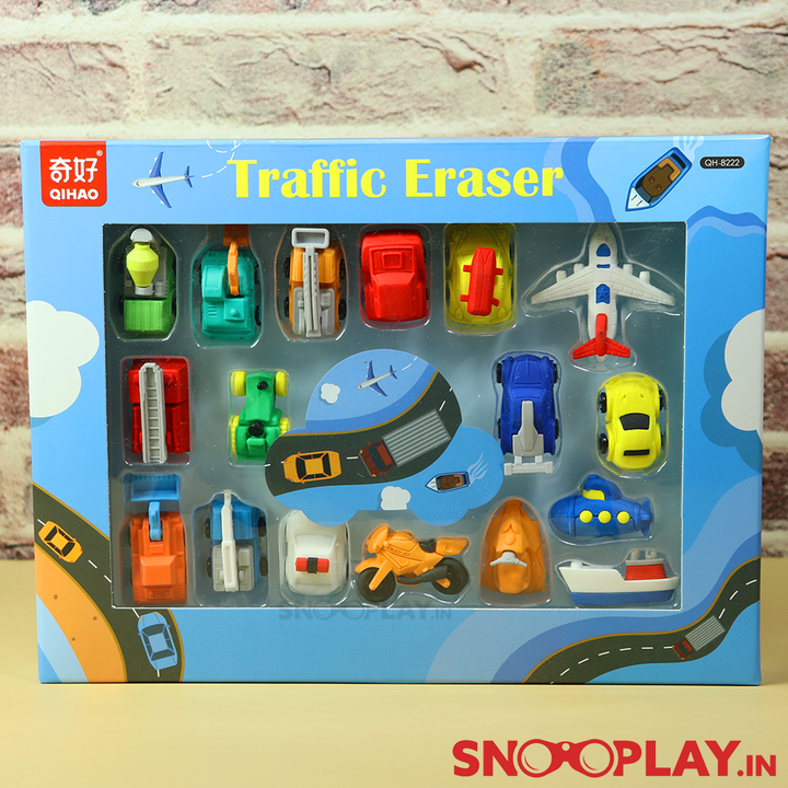 Traffic Vehicles 3D Eraser Set (Set of 17 3D Erasers)