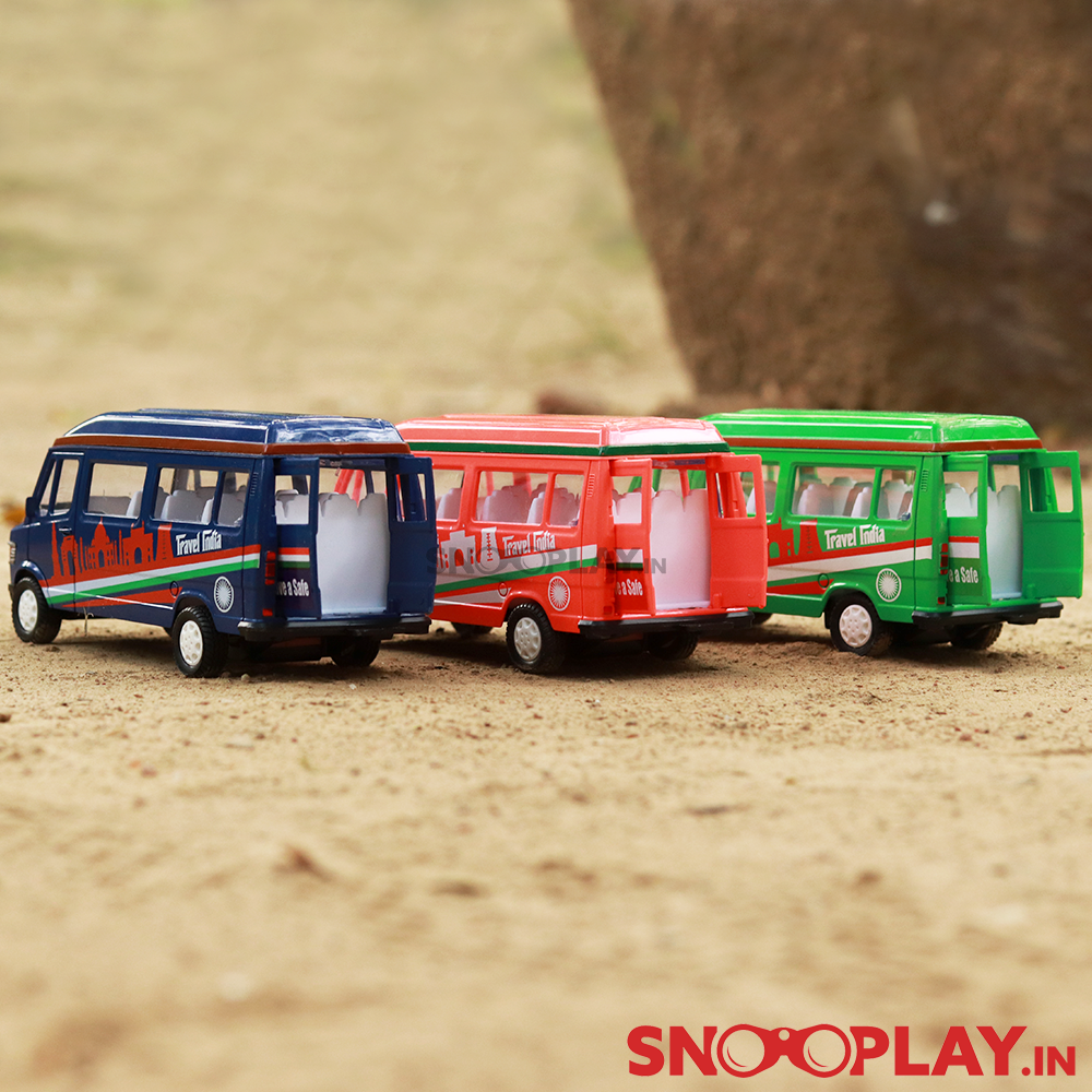 Traveller Bus India with  Pull Back Action (Assorted Colours) all colours back shot