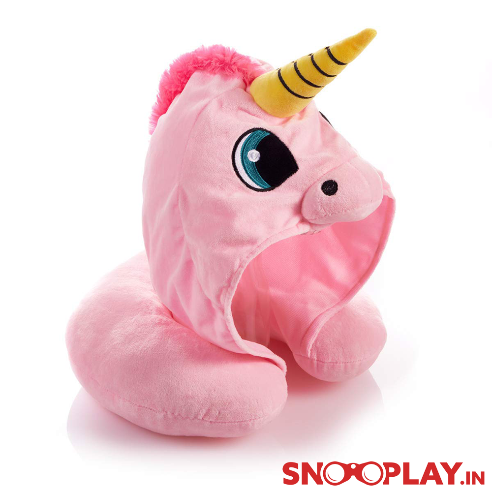 Cute Unicorn Hoodie Travel Neck Pillow | Blue & Pink