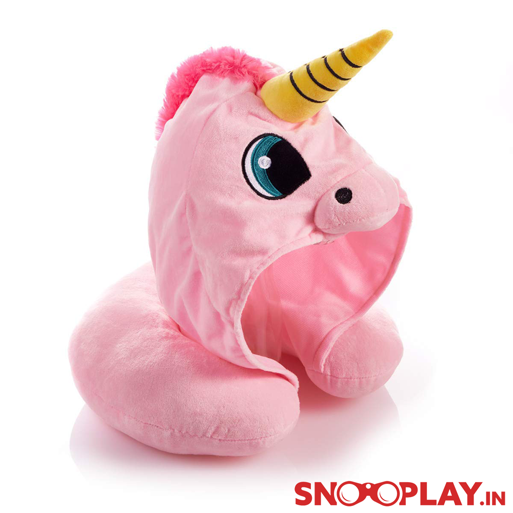 Cute Unicorn Hoodie Travel Neck Pillow (Blue & Pink)