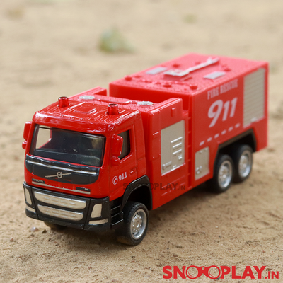 Volvo Truck Set (Set of 6 Carriage Truck, Fire Rescue Truck, Mixer Truck, Open Roof Heavy Load Truck and Shell Gas Tanker Truck)