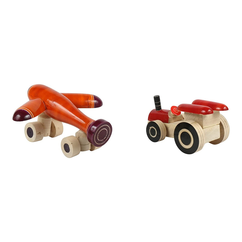 Pull Along Toy Wooden - Aero plane & Tractor Engine