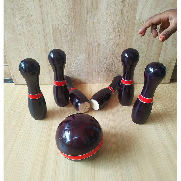 Wooden Bowling Game Set for Kids with 6 Pins