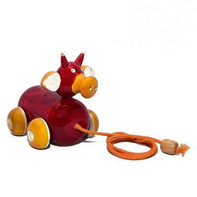 Wooden Bull Pull Along Animal Toy