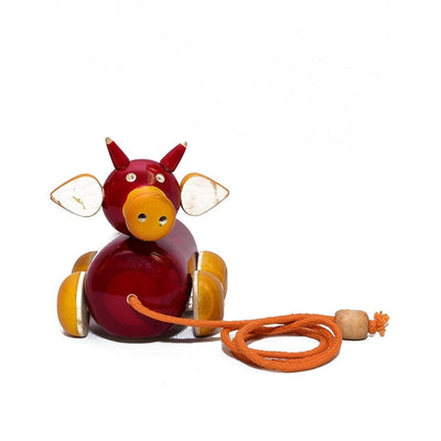 Wooden Bull Pull Along Animal Toy