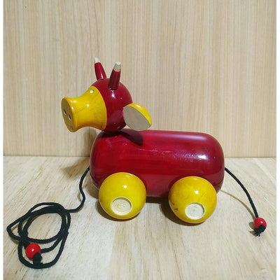 Wooden Bull Pull Along Animal Toy