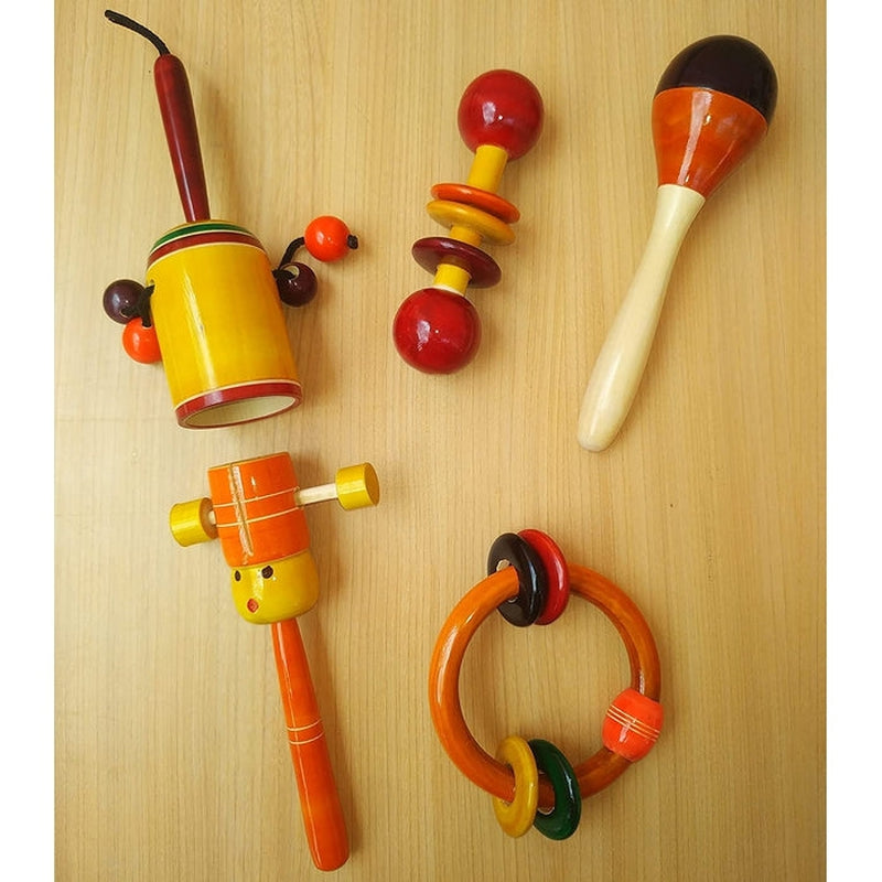 Wooden Rattles Toys Set for  Babies - Set of 5 pcs