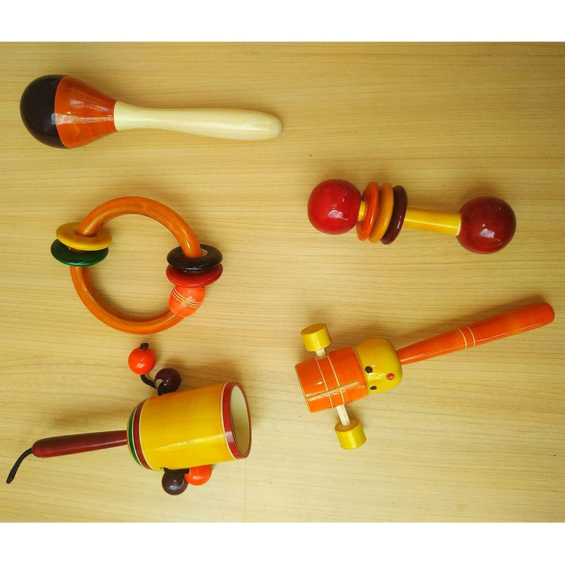 Wooden Rattles Toys Set for  Babies - Set of 5 pcs