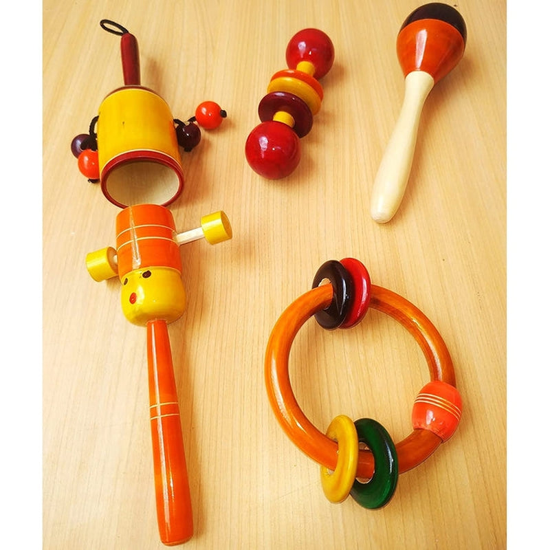 Wooden Rattles Toys Set for  Babies - Set of 5 pcs