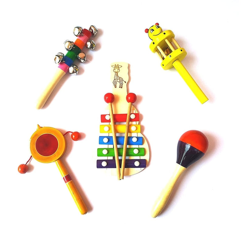 Set of 5 Wooden Rattles (3-12 Months)