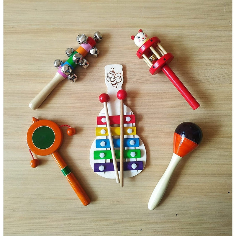 Set of 5 Wooden Rattles (3-12 Months)