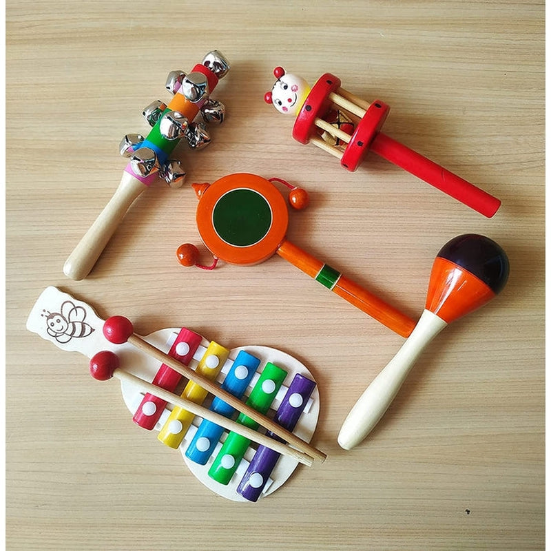 Set of 5 Wooden Rattles (3-12 Months)