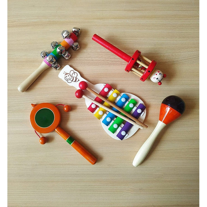 Set of 5 Wooden Rattles (3-12 Months)