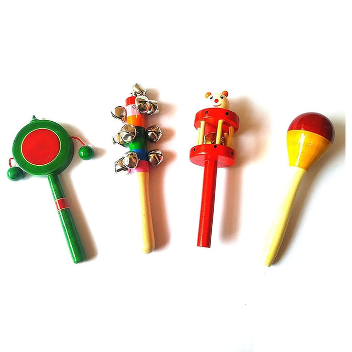 Wooden Rattles Toys of Kids - Set of 4 pcs - Multicolor