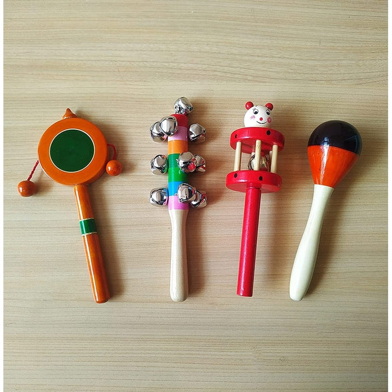 Wooden Rattles Toys of Kids - Set of 4 pcs - Multicolor