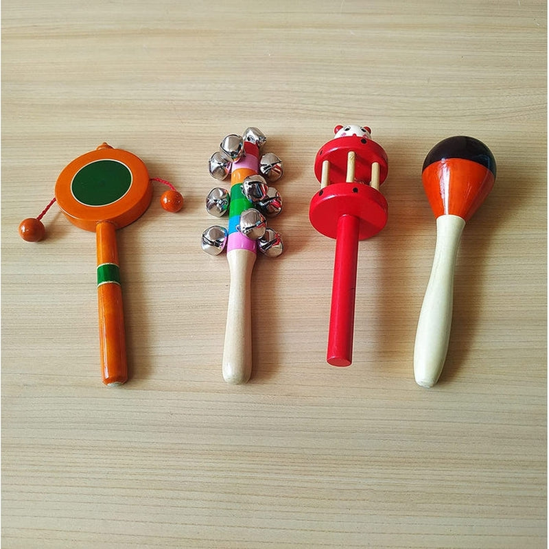 Wooden Rattles Toys of Kids - Set of 4 pcs - Multicolor