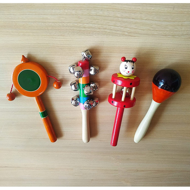 Wooden Rattles Toys of Kids - Set of 4 pcs - Multicolor