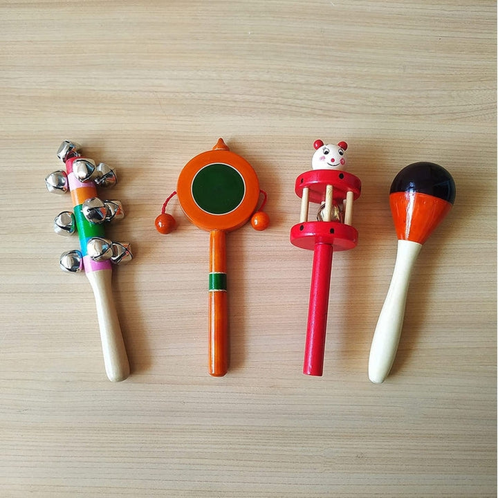 Wooden Rattles Toys of Kids - Set of 4 pcs - Multicolor