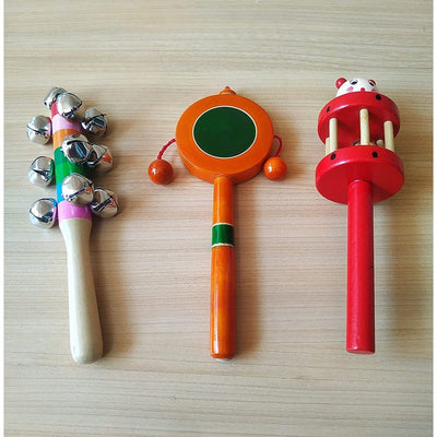 Handmade Non toxic Wooden Rattles Toys for Babies - Set of 3pcs