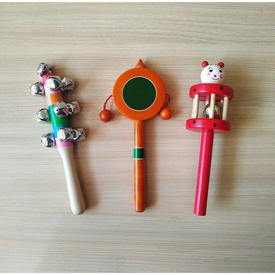 Handmade Non toxic Wooden Rattles Toys for Babies - Set of 3pcs