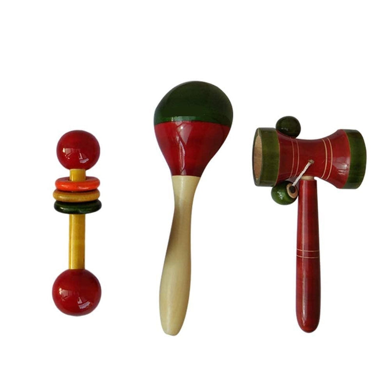 Wooden rattles for baby - Set of 3 pcs( multicolor )