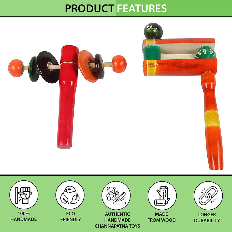 Wooden Rattle Toys for Baby - Set of 2pcs sound making toys